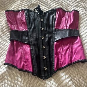 Y2K Pink and Black faux leather lace up Corset